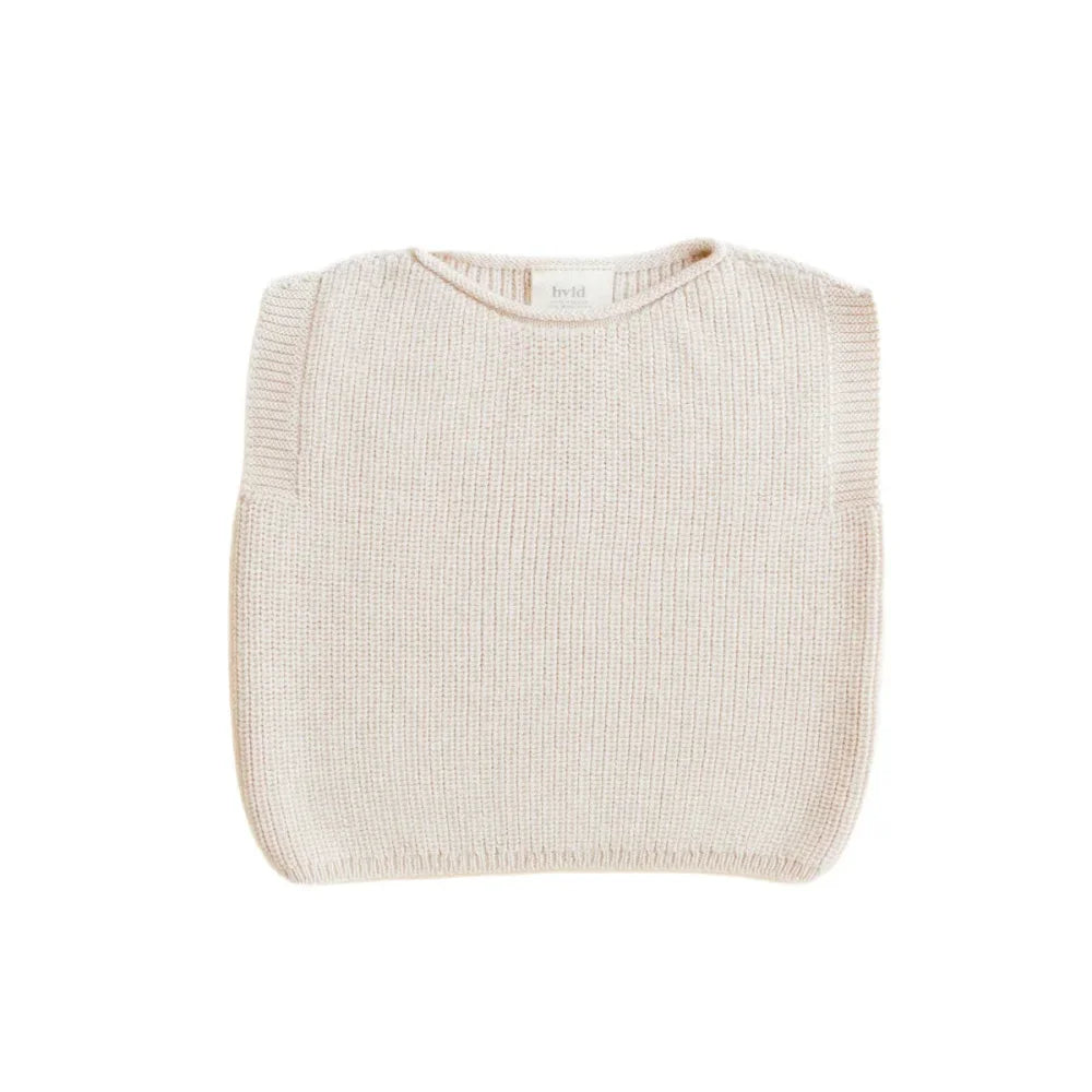 Cremfarbener gestrickter ärmelloser Pullover mit Rippstruktur von Strickpullunder Vest Harvey