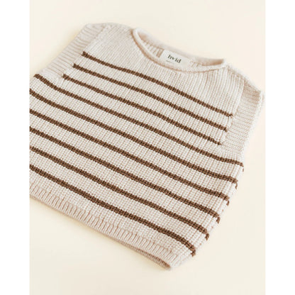 Beige-brauner gestreifter Strickpullunder Vest Harvey in Cream + Mocha mit Invis-Branding