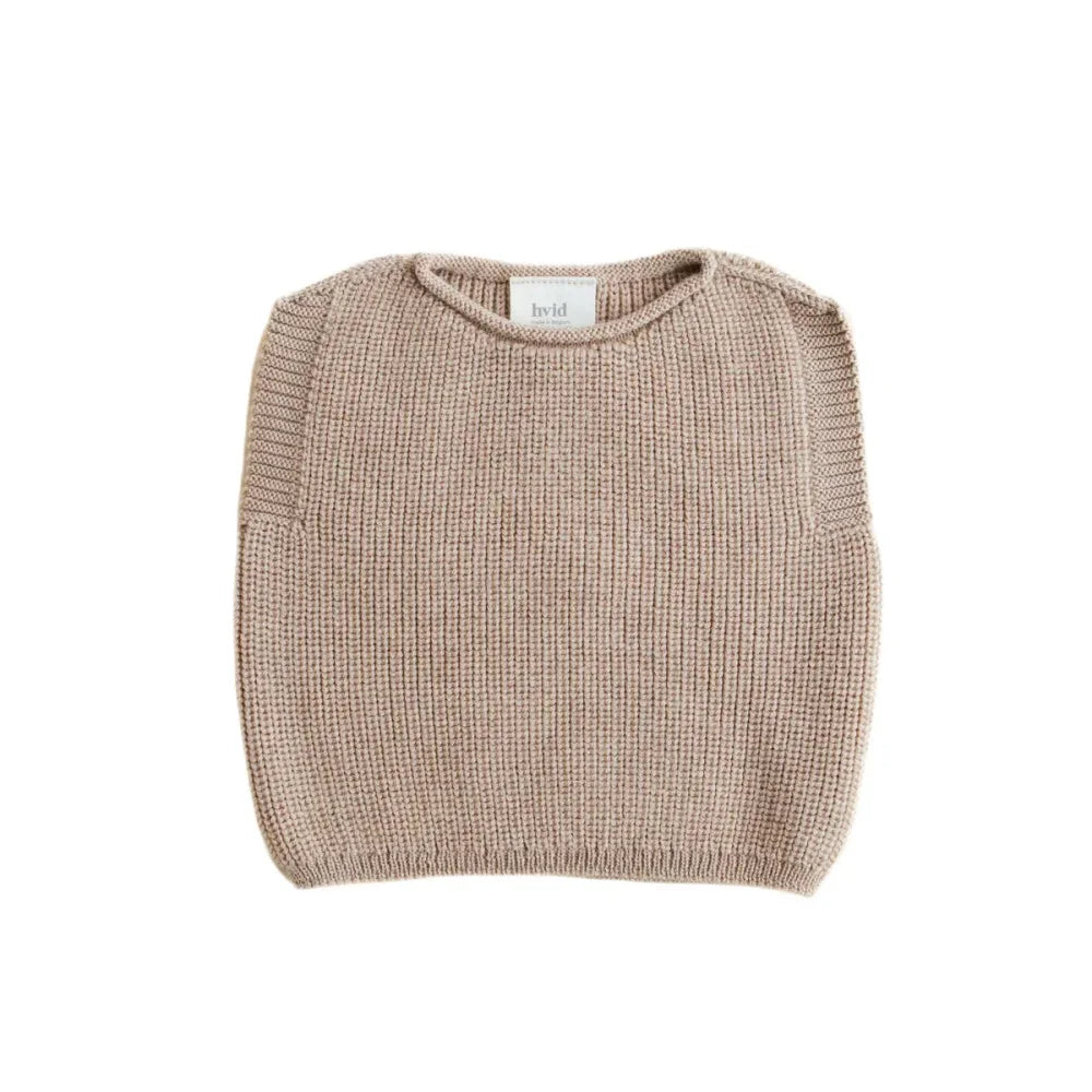Beige gestrickter ärmelloser Pullover Vest Harvey in Ribbenstruktur