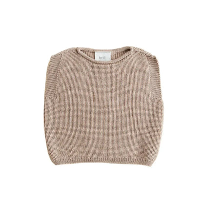 Beige gestrickter ärmelloser Pullover Vest Harvey in Ribbenstruktur