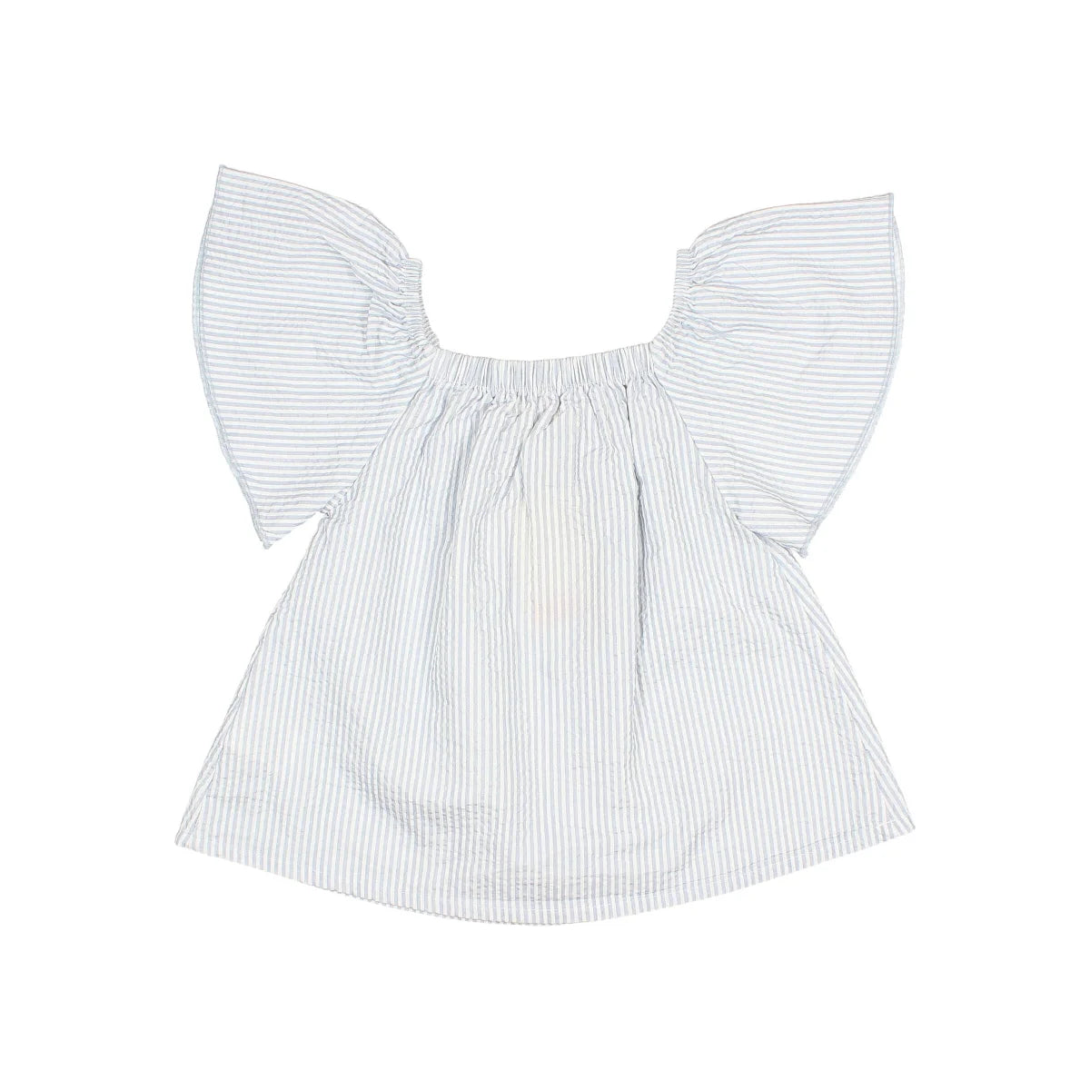 Stripes Blouse Sky Blue mit schulterfreiem Ausschnitt und Flatterärmeln
