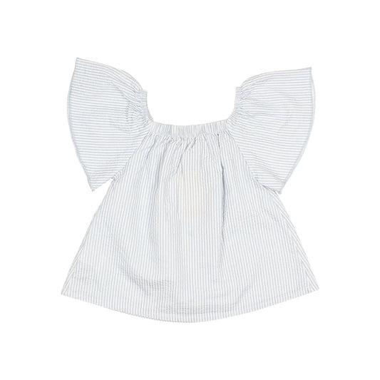 Stripes Blouse Sky Blue mit schulterfreiem Ausschnitt und Flatterärmeln