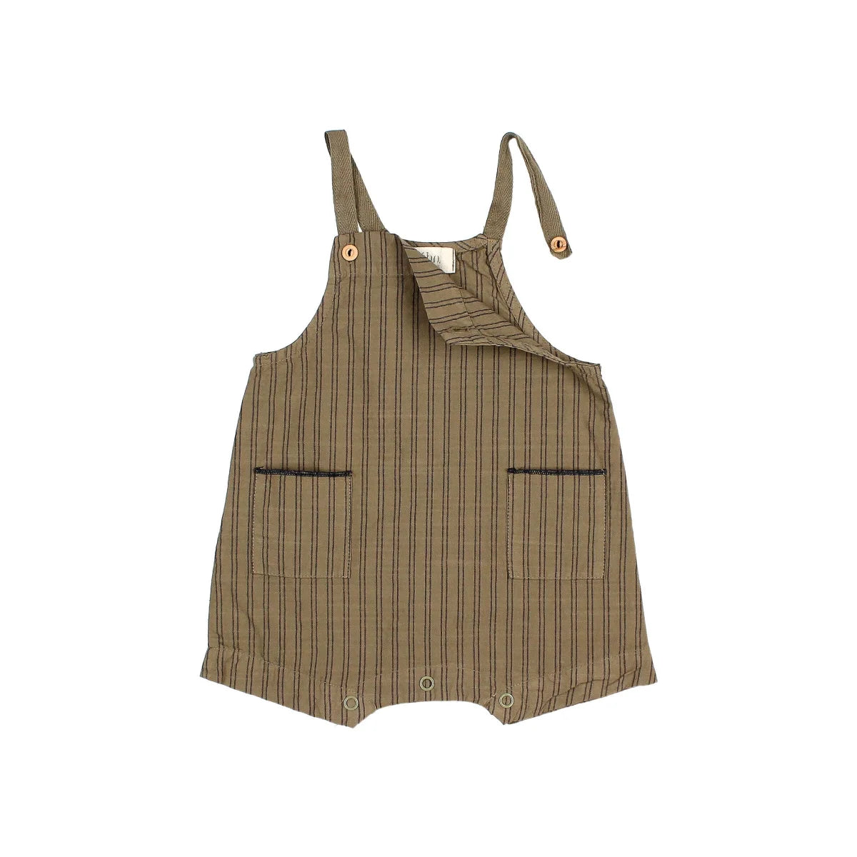 Gestreifter Baby-Romper mit Taschen in der Farbe Kaki oder Weiß