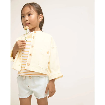 Creme Jacke mit gerollten Ärmeln und Taschen zu Stripes Girly T-Shirt Coral