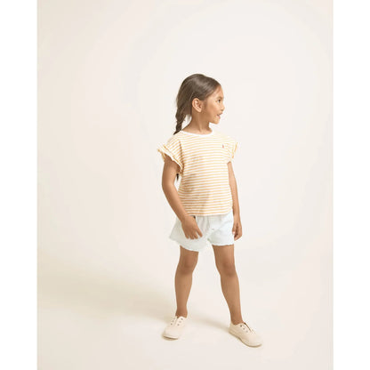Stripes girly T-Shirt Coral: Mädchen in cremefarbenem Streifen-Top