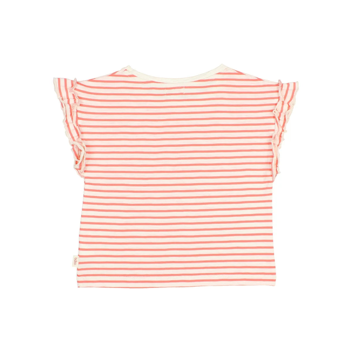 Stripes Girly T-Shirt Coral: rosa-weiße Streifen mit Rüschenaermeln