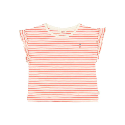 Stripes Girly T-Shirt Coral: rosa-weisse Streifen mit Rüschenärmeln