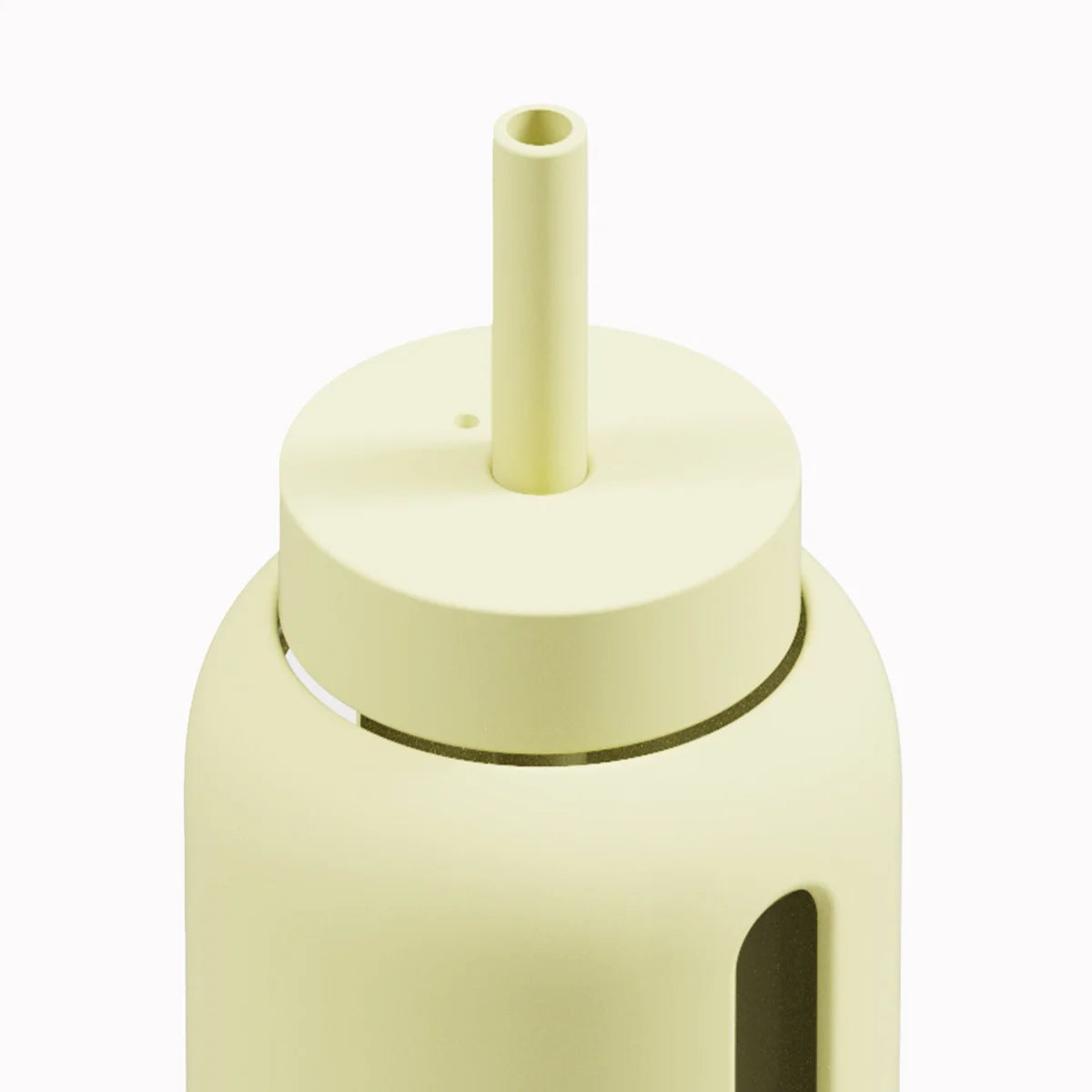 Pale gelber zylindrischer Seifenspender mit Pumpkopf und Sichtfenster aus dem Produkt Strohhalm + Deckel Big Bottle