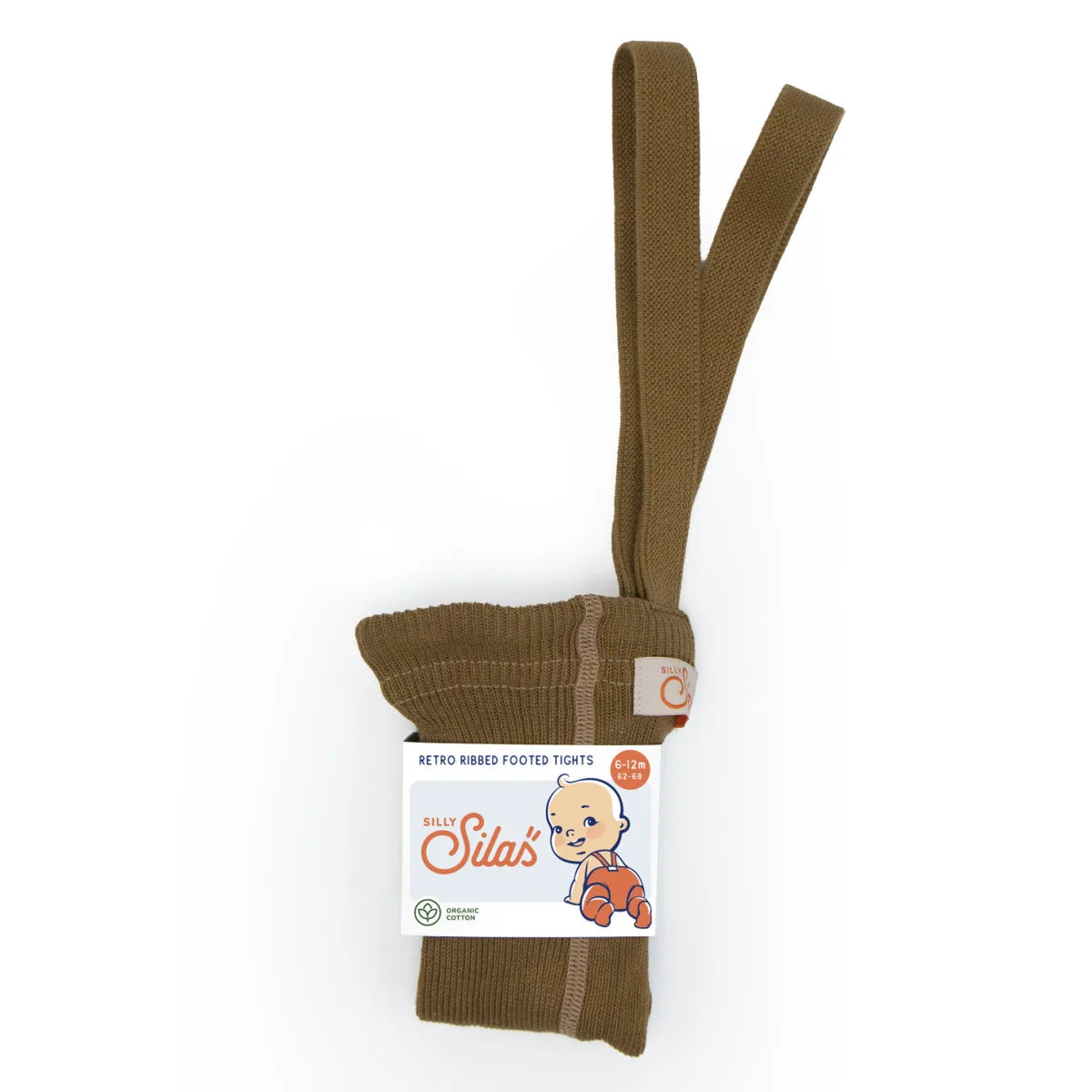 Braune gerippte Babytights mit Trägern, Modell Strumpfhose mit Träger Footed