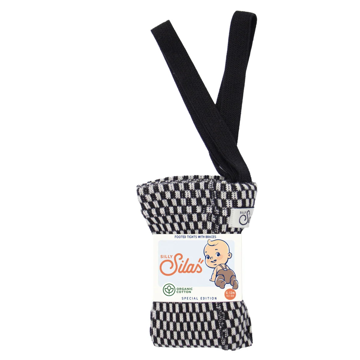 Silly Silas Strumpfhose mit Träger Footed in Black x White Checked