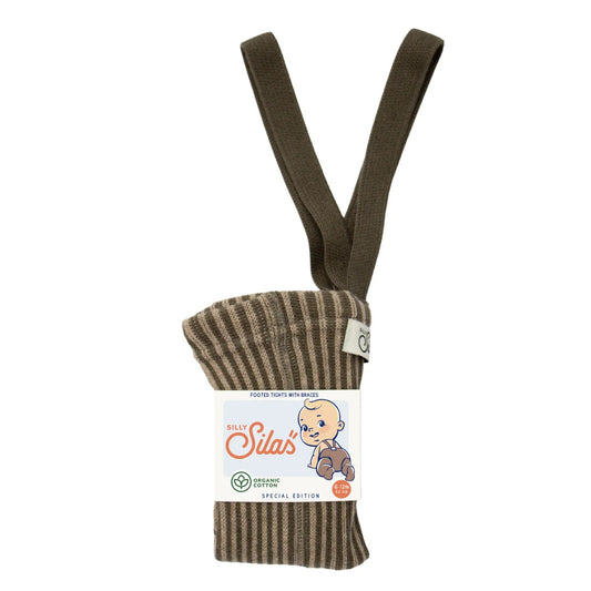 Braune und beige gestreifte Strumpfhosen mit Träger für Babys von Seaweed x Peanut