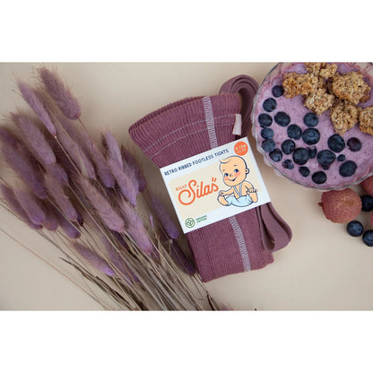 Mauve farbene Babystrumpfhosen mit Etikett für Strumpfhose mit Träger Footless