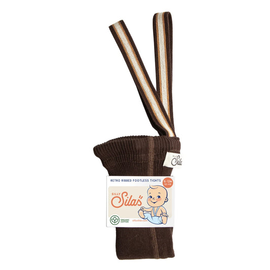 Silly Silas Strumpfhose mit Träger Footless in Chocolate Brown Striped