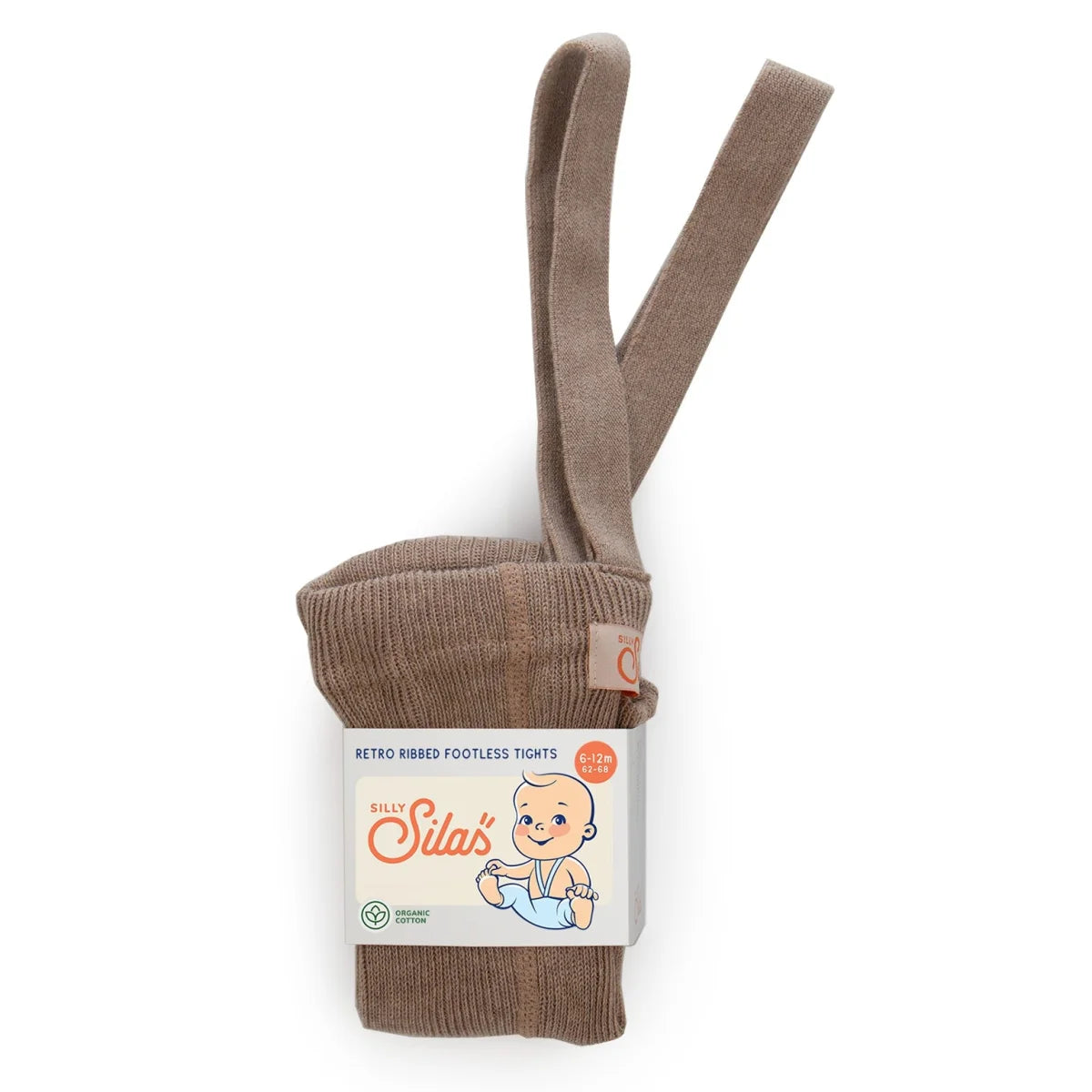 Braune gerippte Strumpfhosen mit Trägern für Babys in der Farbe Cocoa