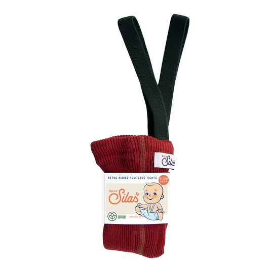 Silly Silas Strumpfhose mit Träger Footless in Maple leaf w Dark Forest Green