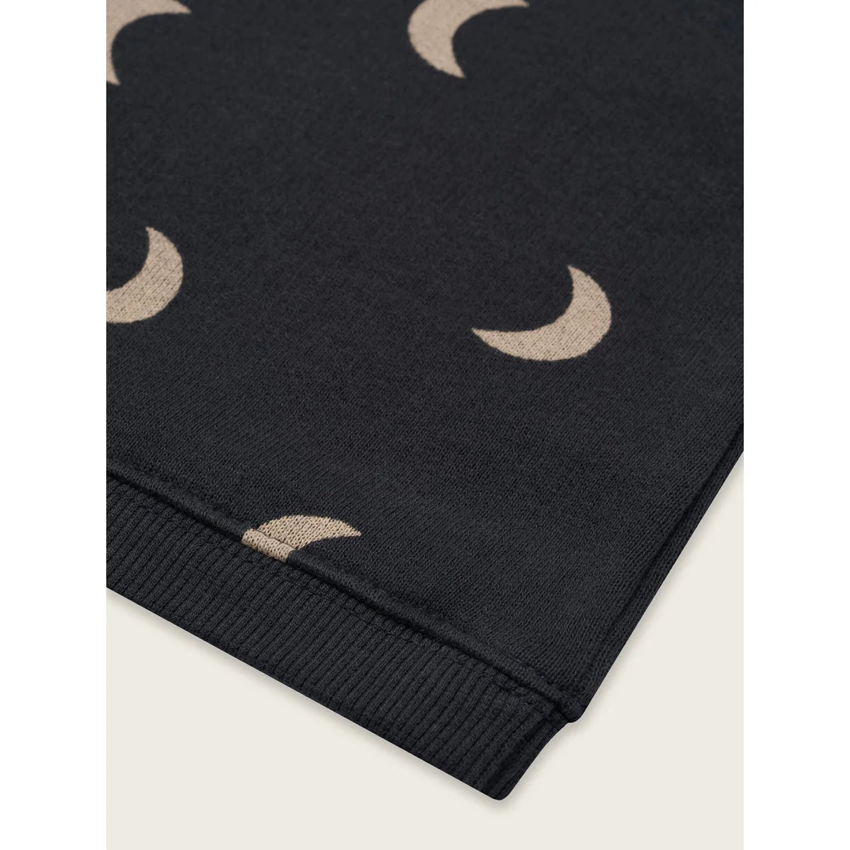Schwarzes Sweatshirt mit Mondmustern und geripptem Saum, Charcoal Midnight