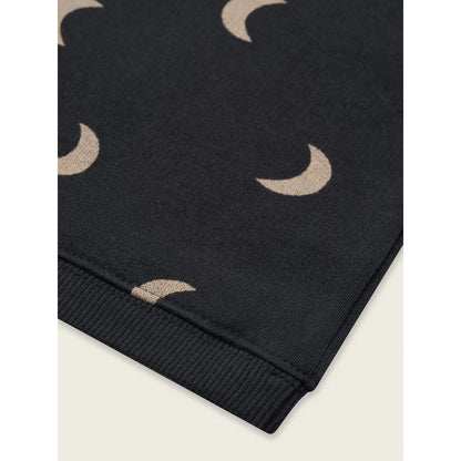 Schwarzes Sweatshirt mit Mondmustern und geripptem Saum, Charcoal Midnight