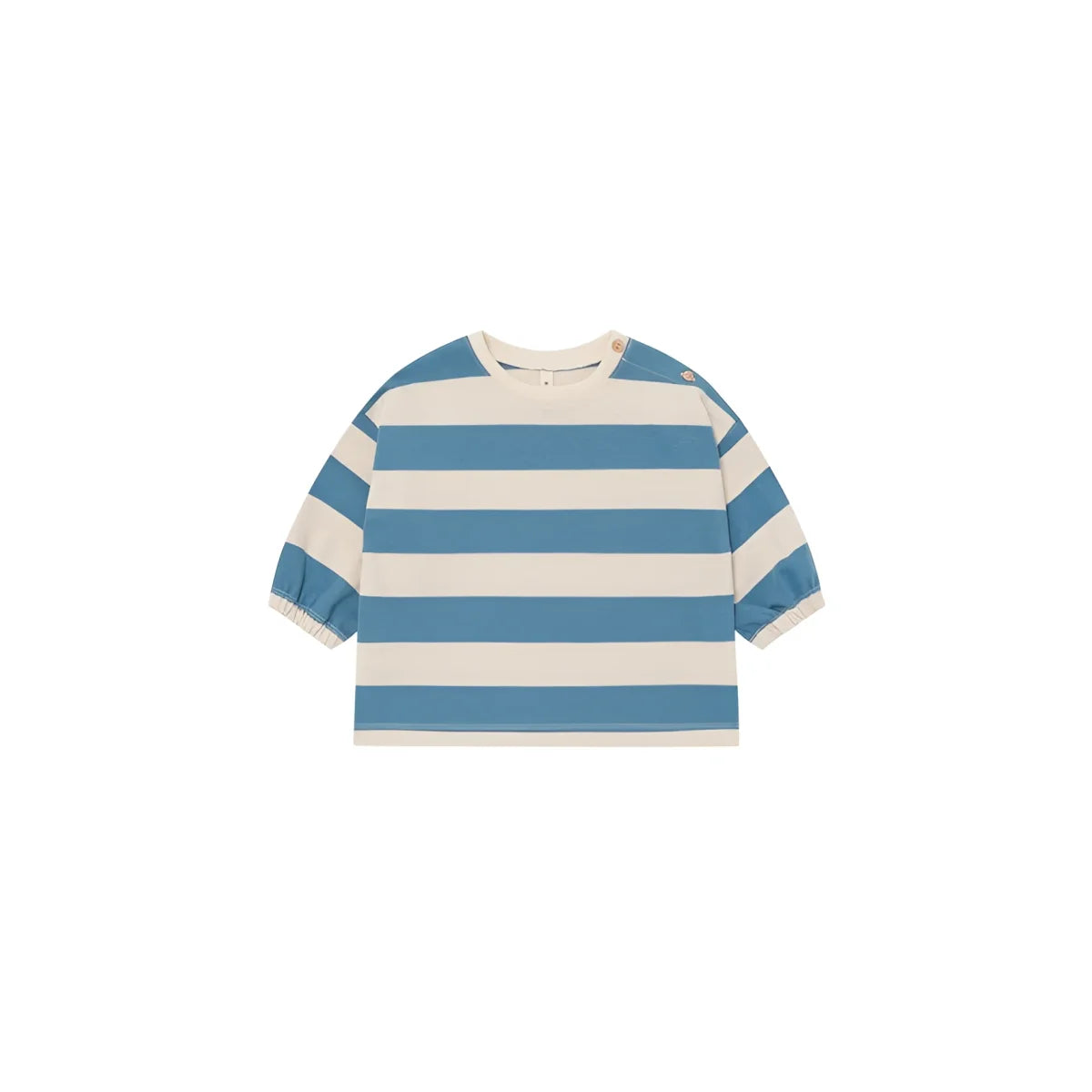 Kindersweatshirt Deck Chair Stripes mit blau-cremefarbenem horizontal gestreiftem Muster und elastischen Bündchen am Ärmel