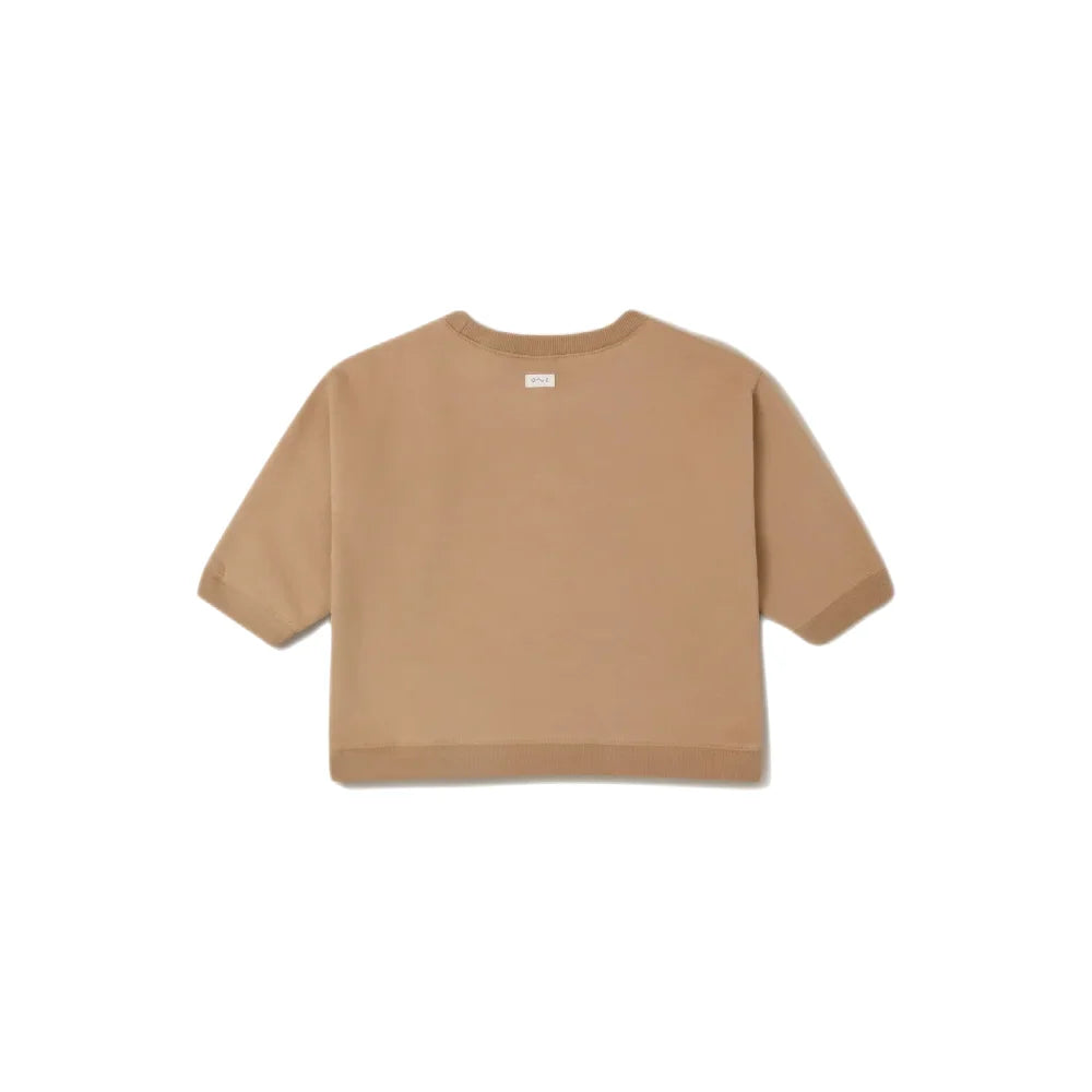 Beige kurzärmliger, geschnittener Sweatshirt aus der Kollektion Friends with Nature