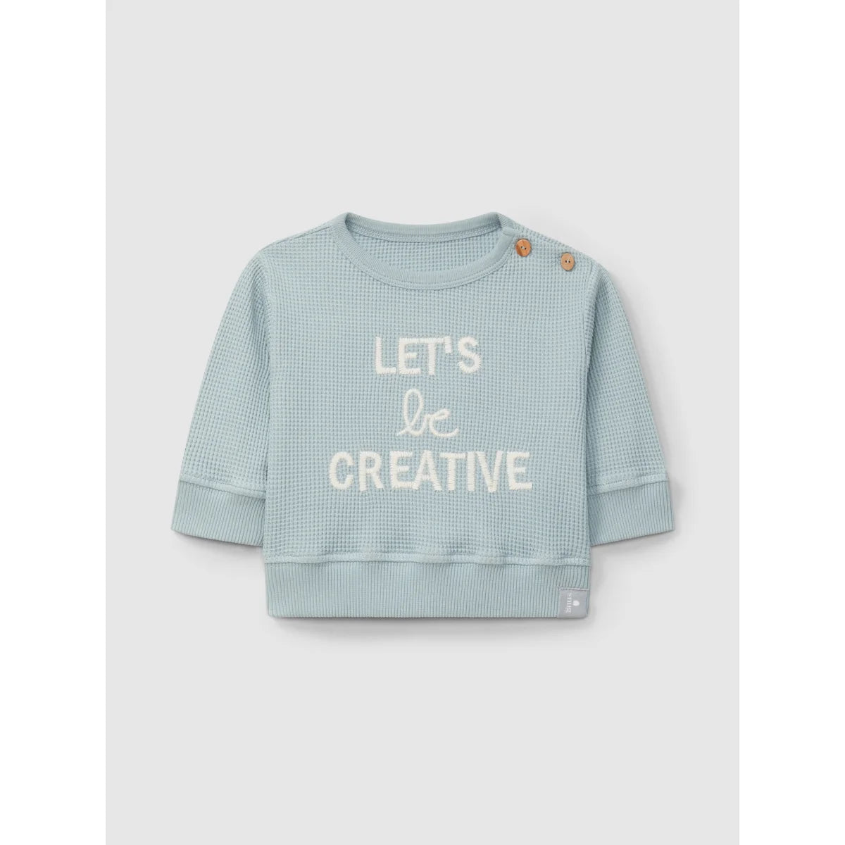 Heller blauer Waffelpullover mit Knöpfen im Produkt Let’s Be Creative, graublau