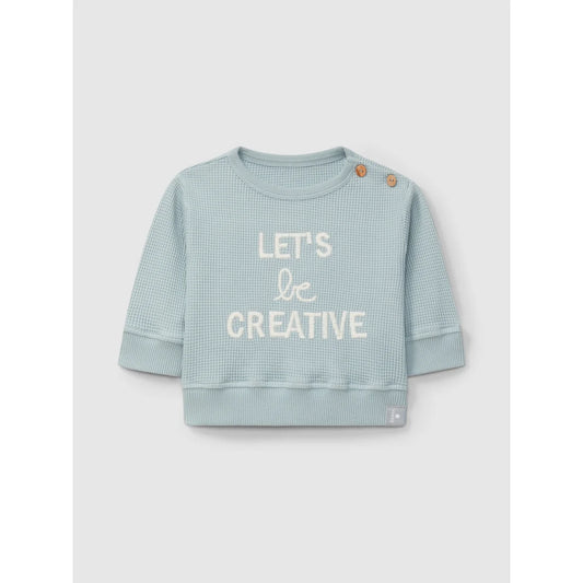 Heller blauer Waffelpullover mit Knöpfen im Produkt Let’s Be Creative, graublau