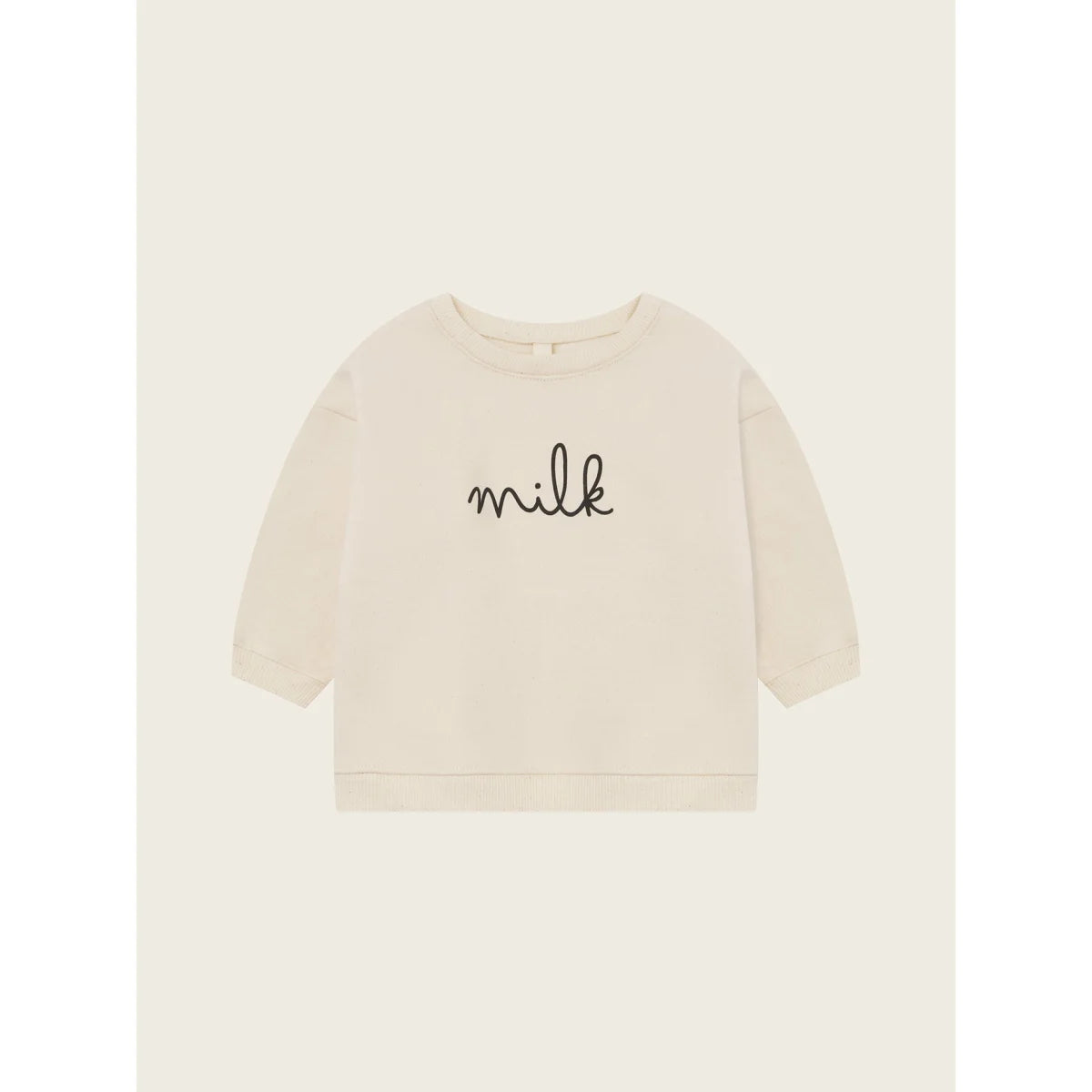 Cremefarbener langärmliger Sweatshirt mit Milch-Stickerei auf der Vorderseite
