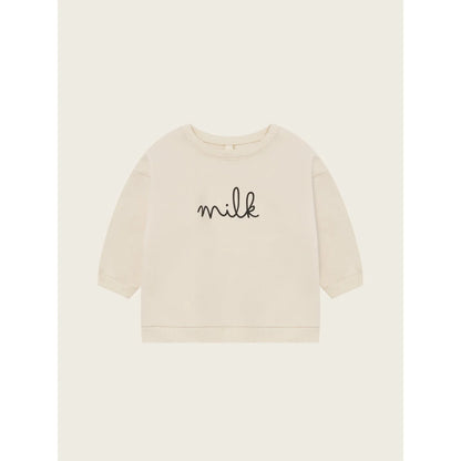 Cremefarbener langärmliger Sweatshirt mit Milch-Stickerei auf der Vorderseite