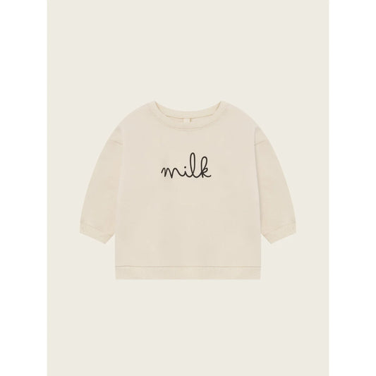 Cremefarbener langärmliger Sweatshirt mit Milch-Stickerei auf der Vorderseite