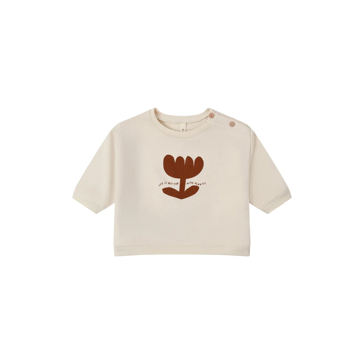 Cremefarbenes Sweatshirt mit braunem Blumenmotiv im Vordergrund für Plant Slogan