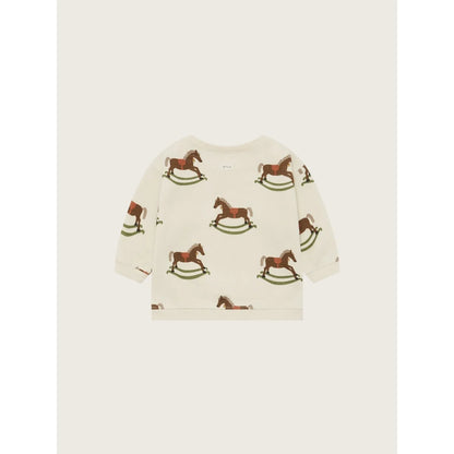 Cremeweißer Langarm-Sweatshirt mit verspieltem Rocking-Horse-Print