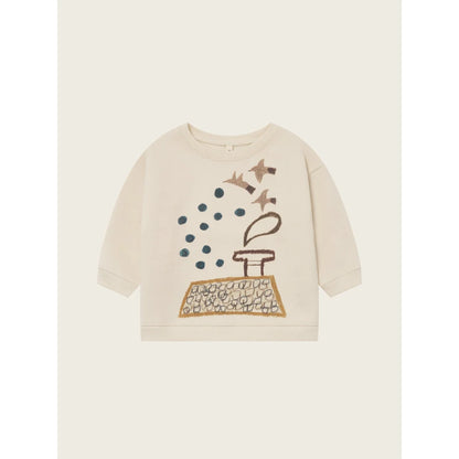 Off-White Langarm-Sweatshirt mit verspieltem Schornstein- und Vogel-Design