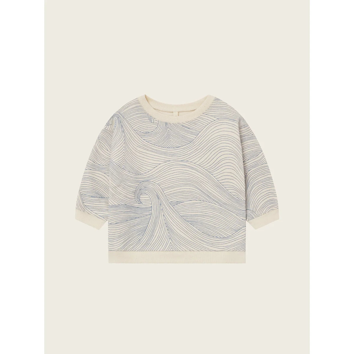 Langärmliges cremefarbenes Sweatshirt mit dunklem grauem Wellenmuster aus dem Produkt Seascape Undyed