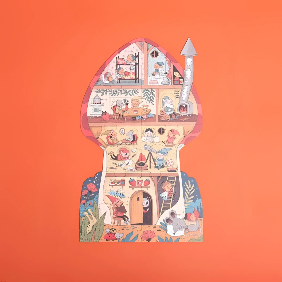 Querschnitt eines Schlüsselloch-hauses mit Räumen und Alltagsaktivitäten im Sweet Dreams Puzzle