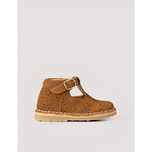 Braune Ledert-klassischer T-strap Schuh im Produkt T-Bar Flower Chestnut