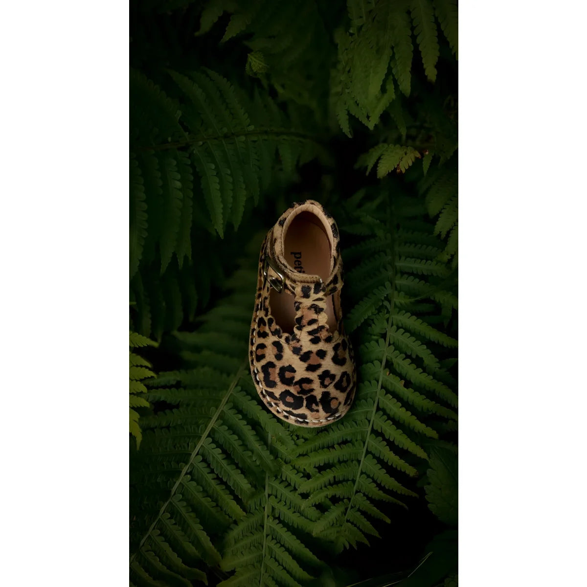 T-Bar Scallop Leopard Baby-Schuh beige-schwarz, Peg-Insole