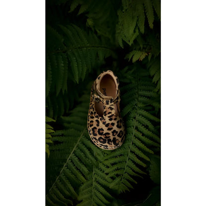 T-Bar Scallop Leopard Baby-Schuh beige-schwarz, Peg-Insole