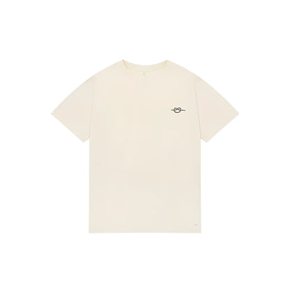 Cremefarbenes kurzärmeliges T-Shirt Women's Crew mit kleinem schwarzem Sticklogo auf der linken Brust