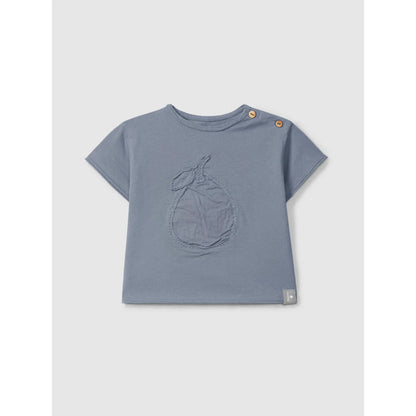 Indigo T-Shirt mit Birnenstickerei