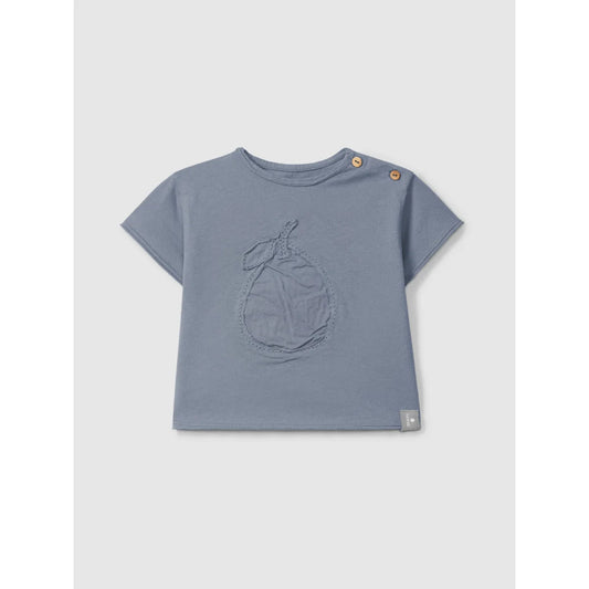Indigo T-Shirt mit Birnenstickerei