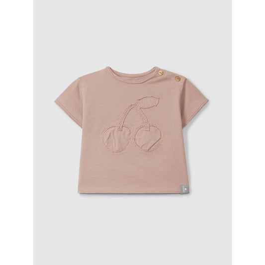 T-Shirt Old Pink mit Kirsch-Stickerei und Spitze