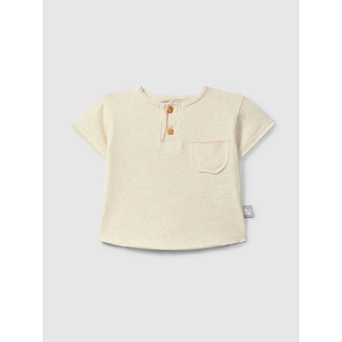 Leinen T-Shirt mit Tasche, Creme
