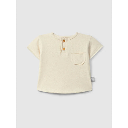 Leinen T-Shirt mit Tasche, Creme