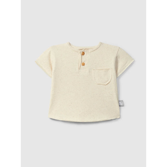 Leinen T-Shirt mit Tasche, Creme