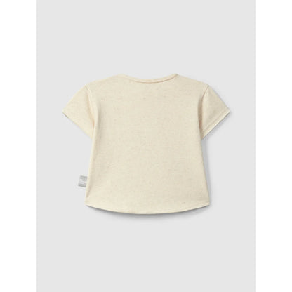 Nachhaltige Babykleidung Schweiz: Leinen T-Shirt mit Tasche, cremefarben