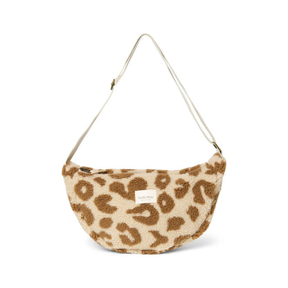 Leopardenmuster Sherpa Schultertasche für den Teddy Adult Fanny Pack in Ecru