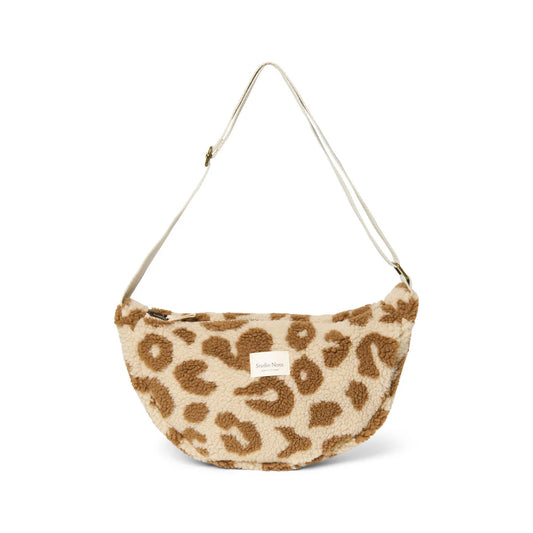 Leopardenmuster Sherpa Schultertasche für den Teddy Adult Fanny Pack in Ecru