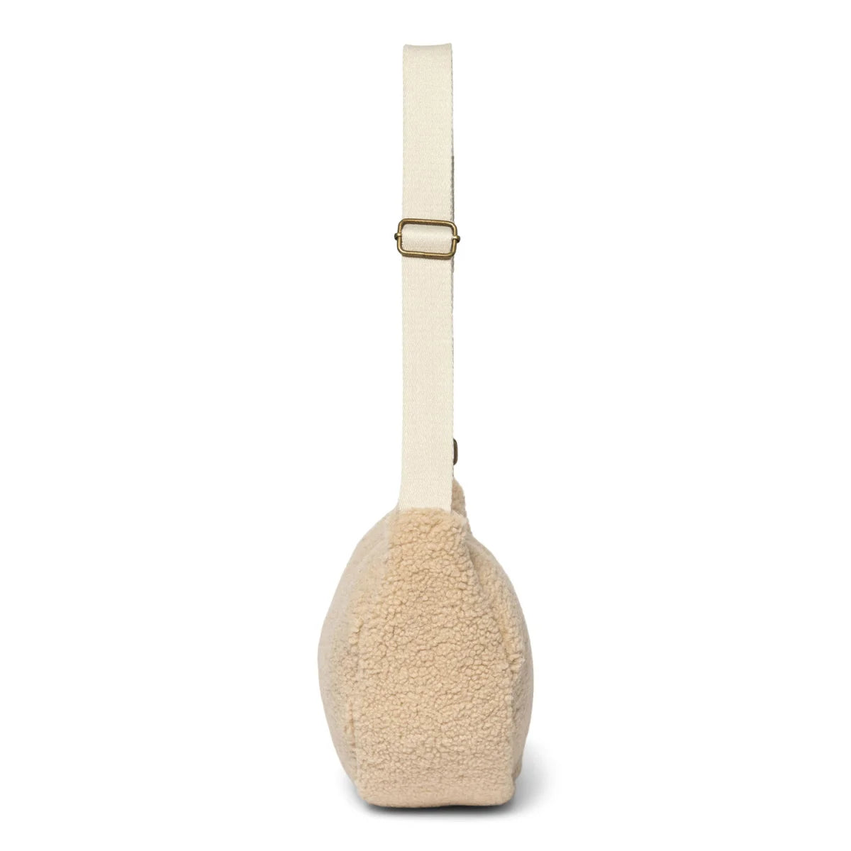 Beige Fuzzy Handbag with White Strap from Teddy Adult Fanny Pack in Ecru