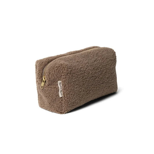 Flauschige braune Kosmetiktasche mit Reißverschluss namens Teddy Chunky Necessaire