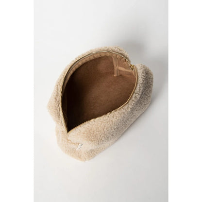 Beige flauschige Kosmetiktasche mit offenem Reißverschluss, Teddy Chunky Necessaire Ecru