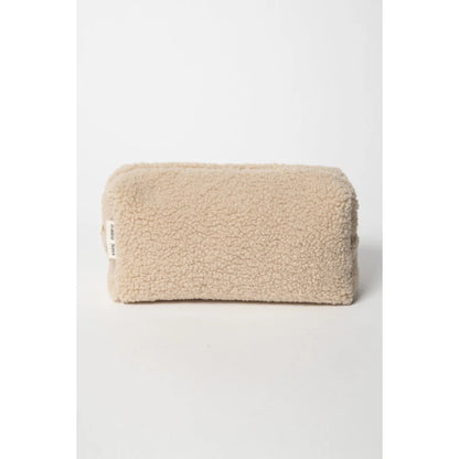 Beiger flauschiger Kosmetikbeutel Teddy Chunky Necessaire in Ecru-Farbe